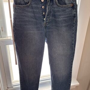 H&M High-Rise Button-Front Jeans — Dark Blue Wash